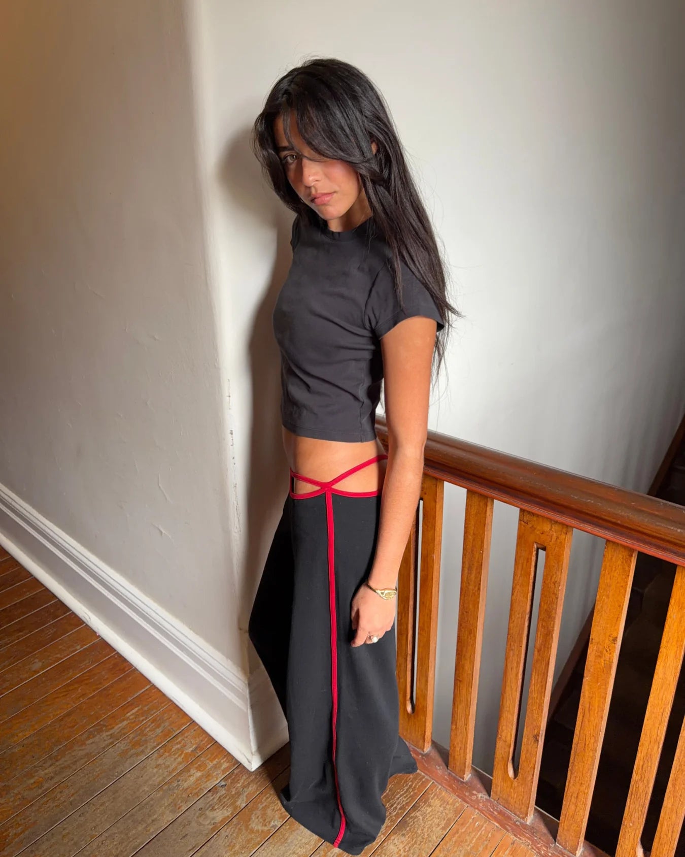 Valentina - Low rise pants with binding and cut outs