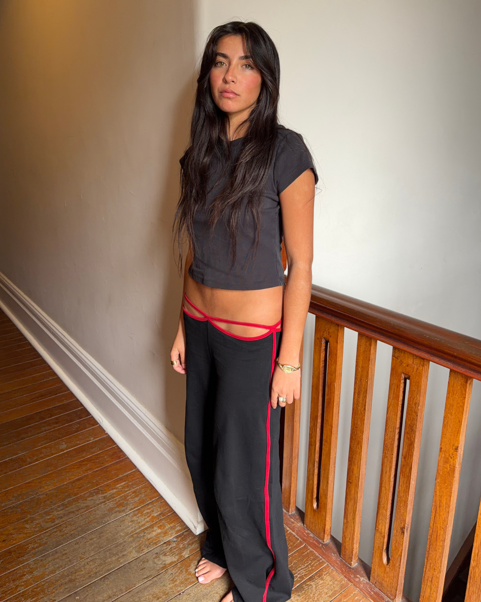 Valentina - Low rise pants with binding and cut outs