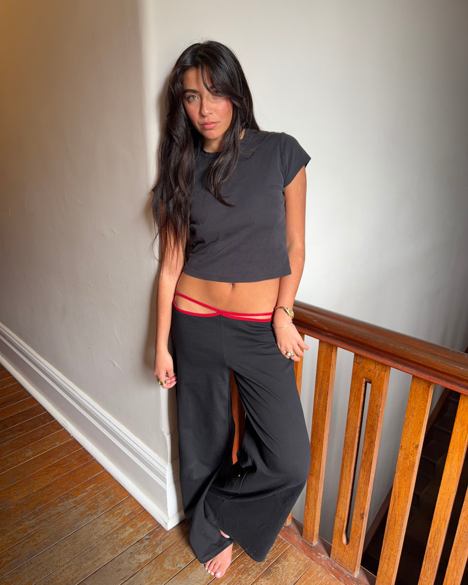 Valentina - Low rise pants with binding and cut outs